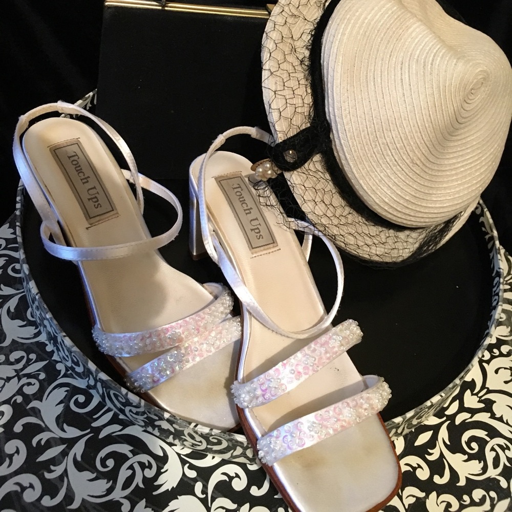 Creamy white heels with beading. Size 6 1/2